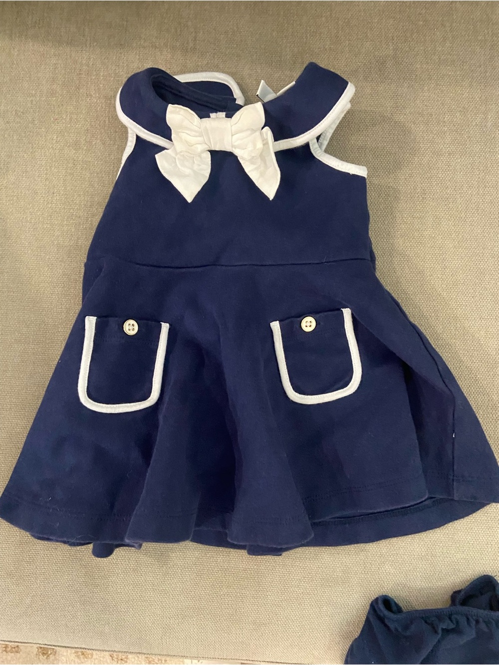 Janie and Jack Navy Blue Baby Romper with White Piping